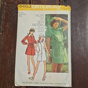 VTG 70s Simplicity 5463 Misses Shirt Dress Sewing Pattern Sz 8 Bust 31.5 Cut